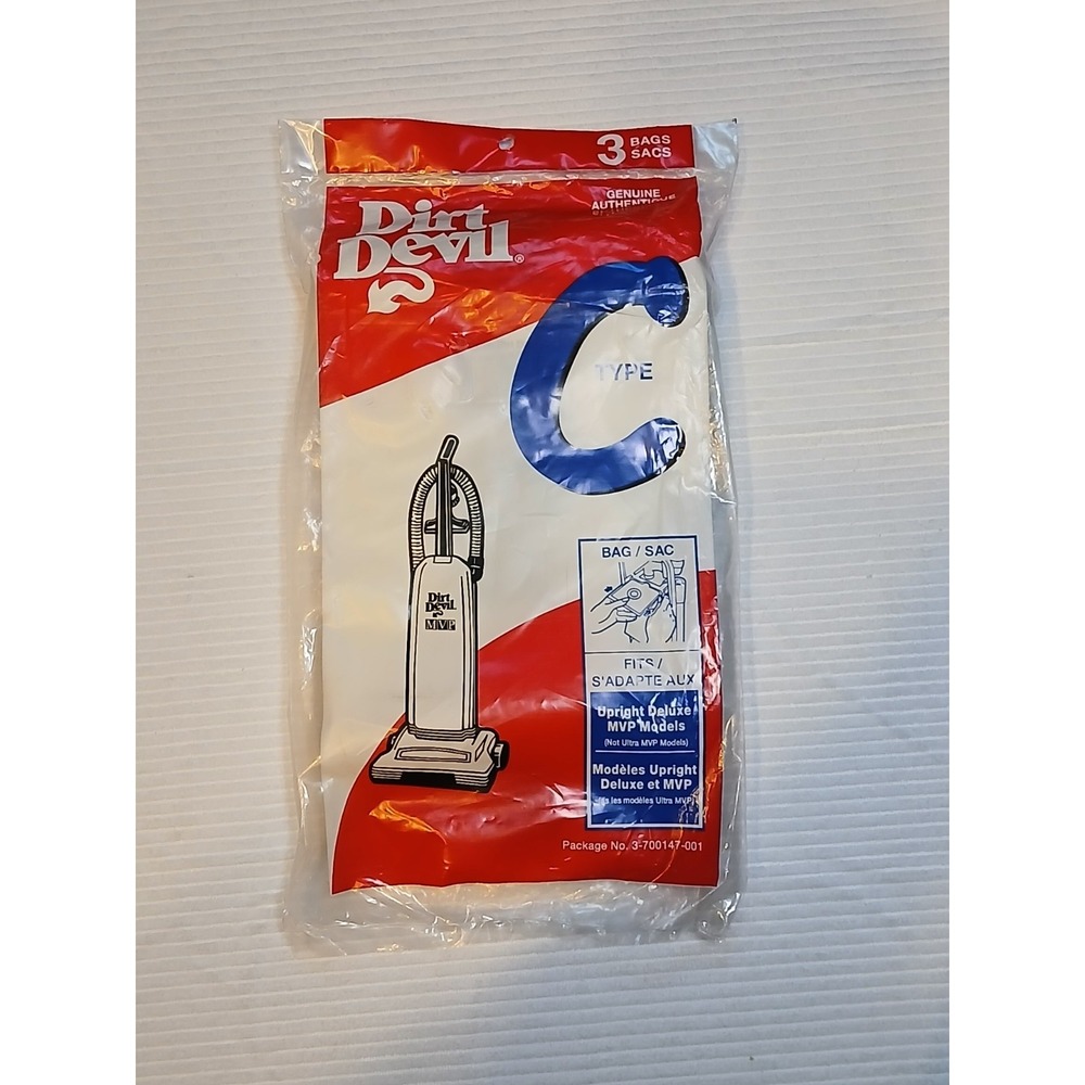 Dirt Devil Type C Vacuum Bags 3 Pack 3700147-001 Upright Deluxe MVP Genuine